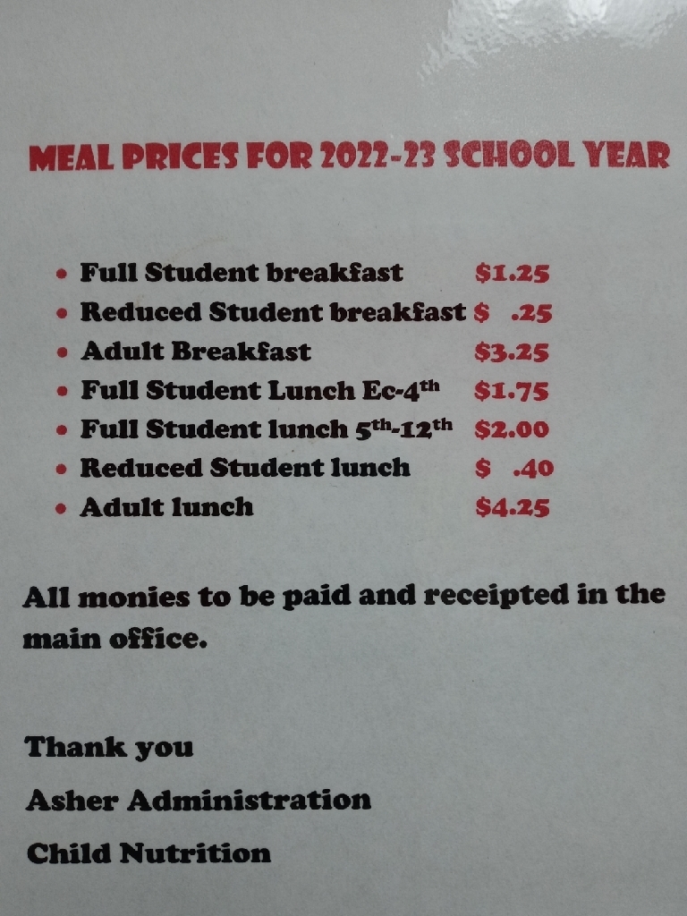 2023 Meal Prices